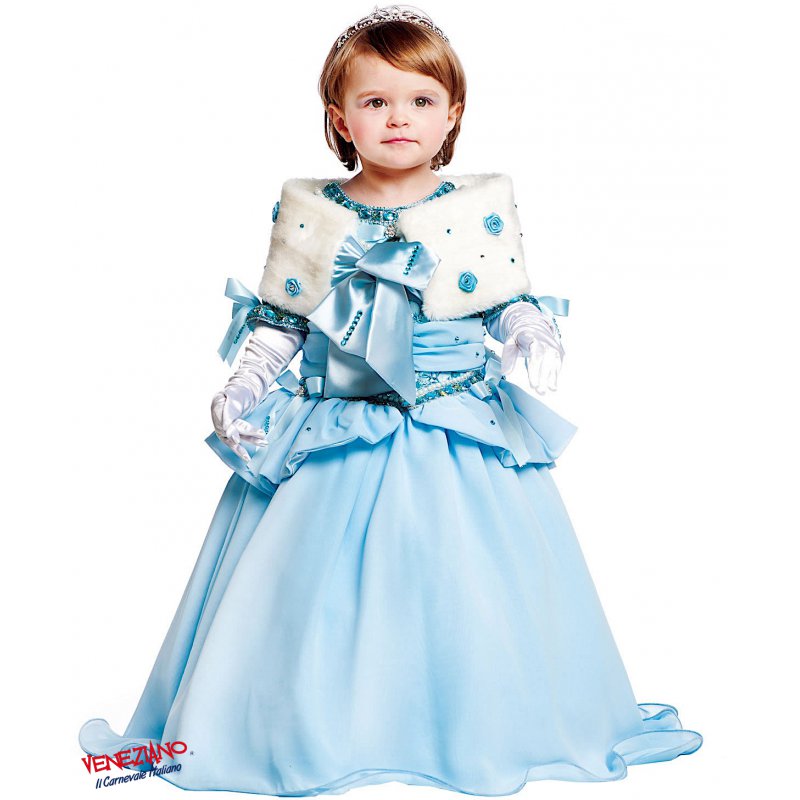 Costume di carnevale Principessa del ballo Baby in raso e ciniglia Deluxe  la scotola comprende: Abito, Copriscarpe, Copricapo