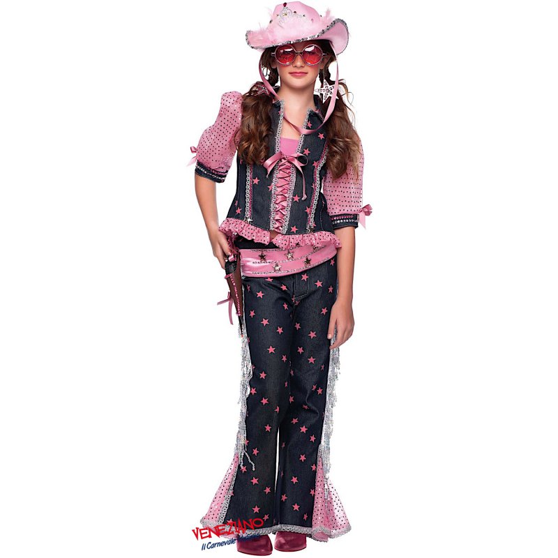 Costume Carnevale Ragazza Bambina Vestito Cow Girl Far West Tg da 5 a 14  anni